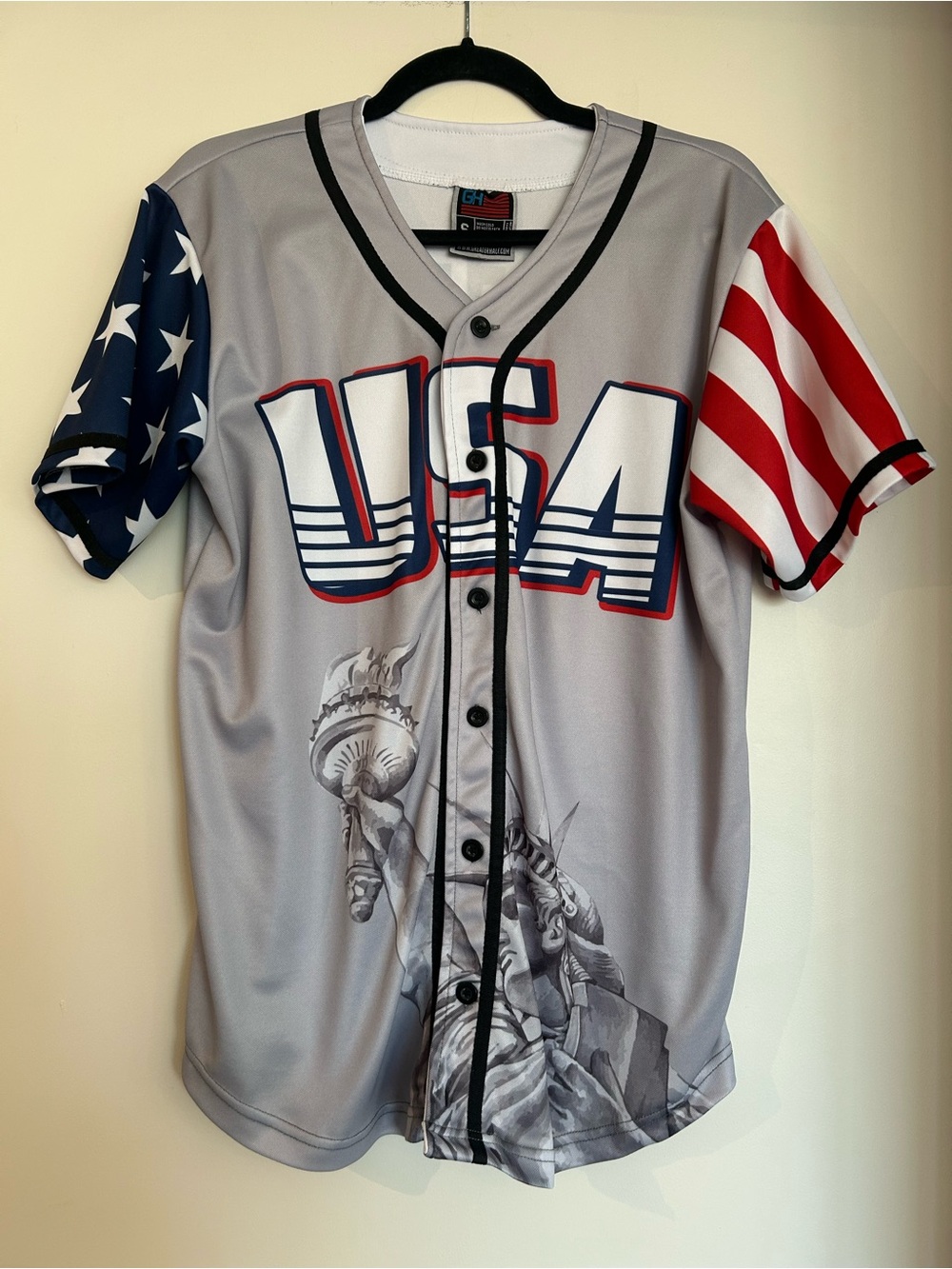 Greater Half Patriotic 4th of July Jersey - White with Black, Red & Blue Tag